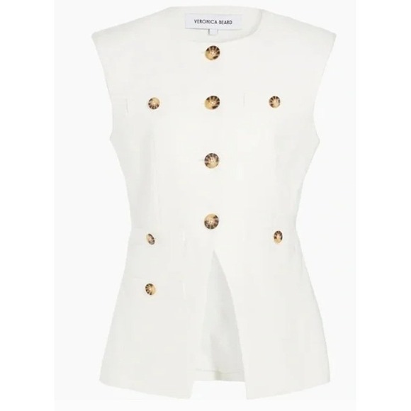 VERONICA BEARD Tamara Blazer Tortoise Shell Buttons White Sleeveless Vest Size 6 - Picture 3 of 13